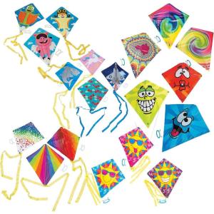 Fun Express Bulk Kites for Kids Ages 4-8 – 72 Pack Assorted Rainbow Beach Kites with String | Easy to Fly Small Kites for Toddlers, Outdoor Activities & Party Prizes | Educational Flying Toys