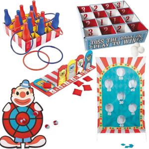 Fun Express Carnival Game Kit – Toys – 53 Pieces – Blue, Red, Wood Color, White/Beige, Yellow