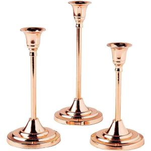Fun Express Copper Taper Candle Holder Set – Elegant Wedding and Home Décor for Centerpieces Table Settings & Special Occasions – Perfect for Weddings Receptions & Celebrations – 3 Pieces