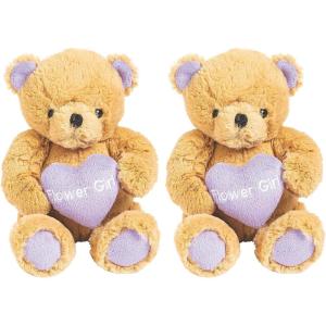 Fun Express Flower Girl Teddy Bear – Premium 8 Inch Stuffed Animal with Embroidered Purple Heart | Perfect Wedding Proposal Gift & Keepsake for Flower Girls from Bride(8″ (Pack of 2))