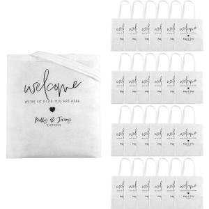 Fun Express Personalized Nonwoven White Welcome Wedding Tote Bags Large 15″ x 17″ – 48 Pieces