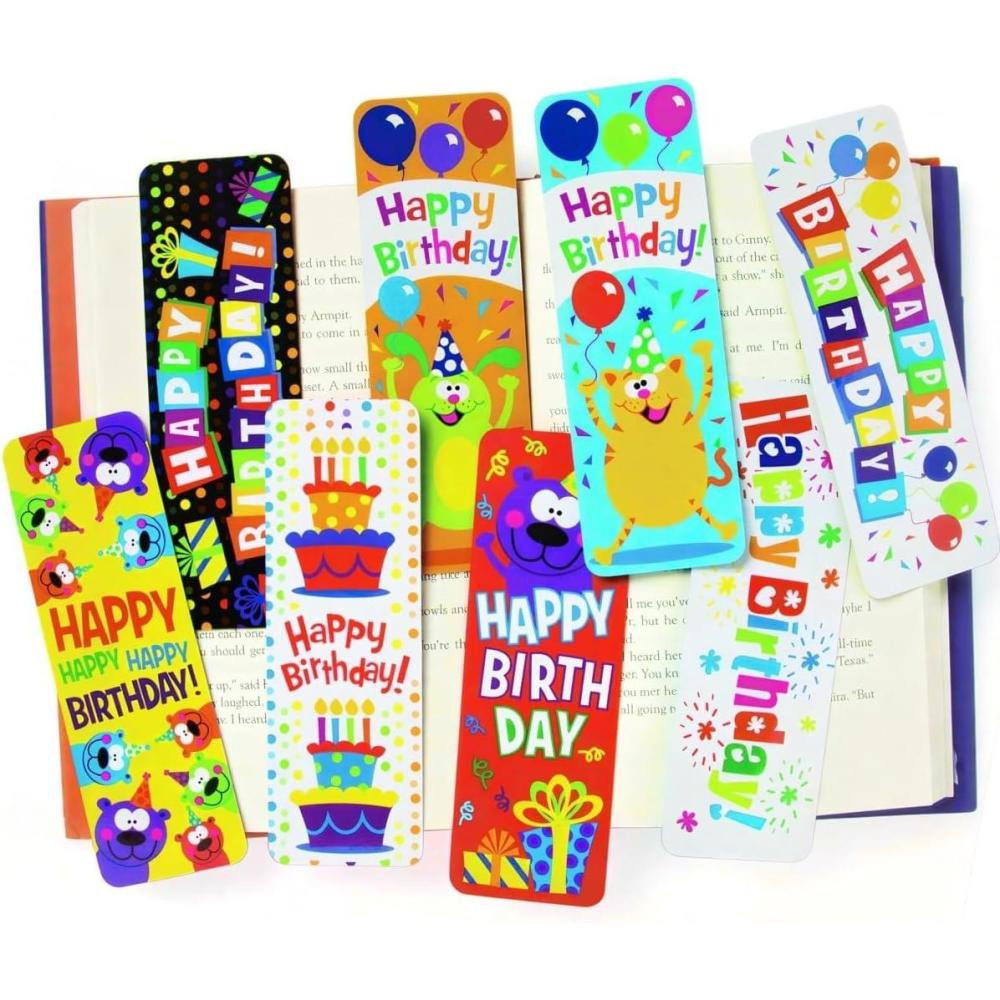 image:imageBold amp Bright Multicolor Birthday Cardstock Bookmarks 2 x 6 Pack of 48 Colorful amp Fun Design Perfect Party Favors amp Keepsakes