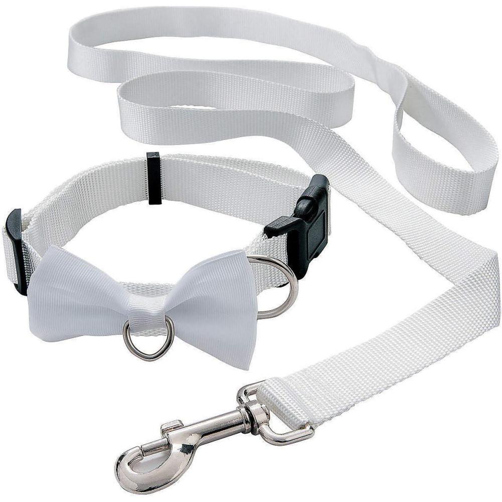 image:imageDog Ring Bearer Ring Holder Collar and Bow Tie Leash for Wedding 5 ft Leash with 25 Inch Collar That Shortens to 9 Inch