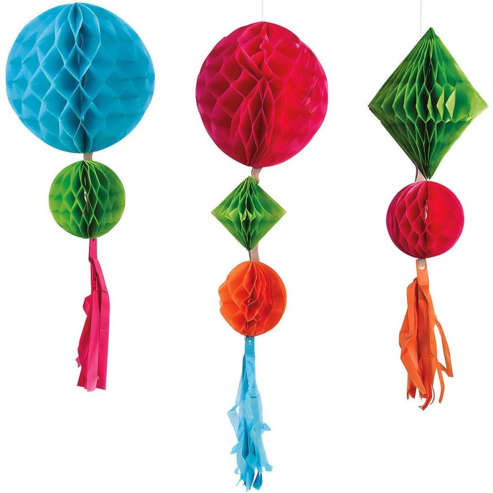 image:imageFun Express Party Animal Honeycombs with Tassles for Birthday Party Decor Hanging Decor Tissue Birthday 3 Pieces