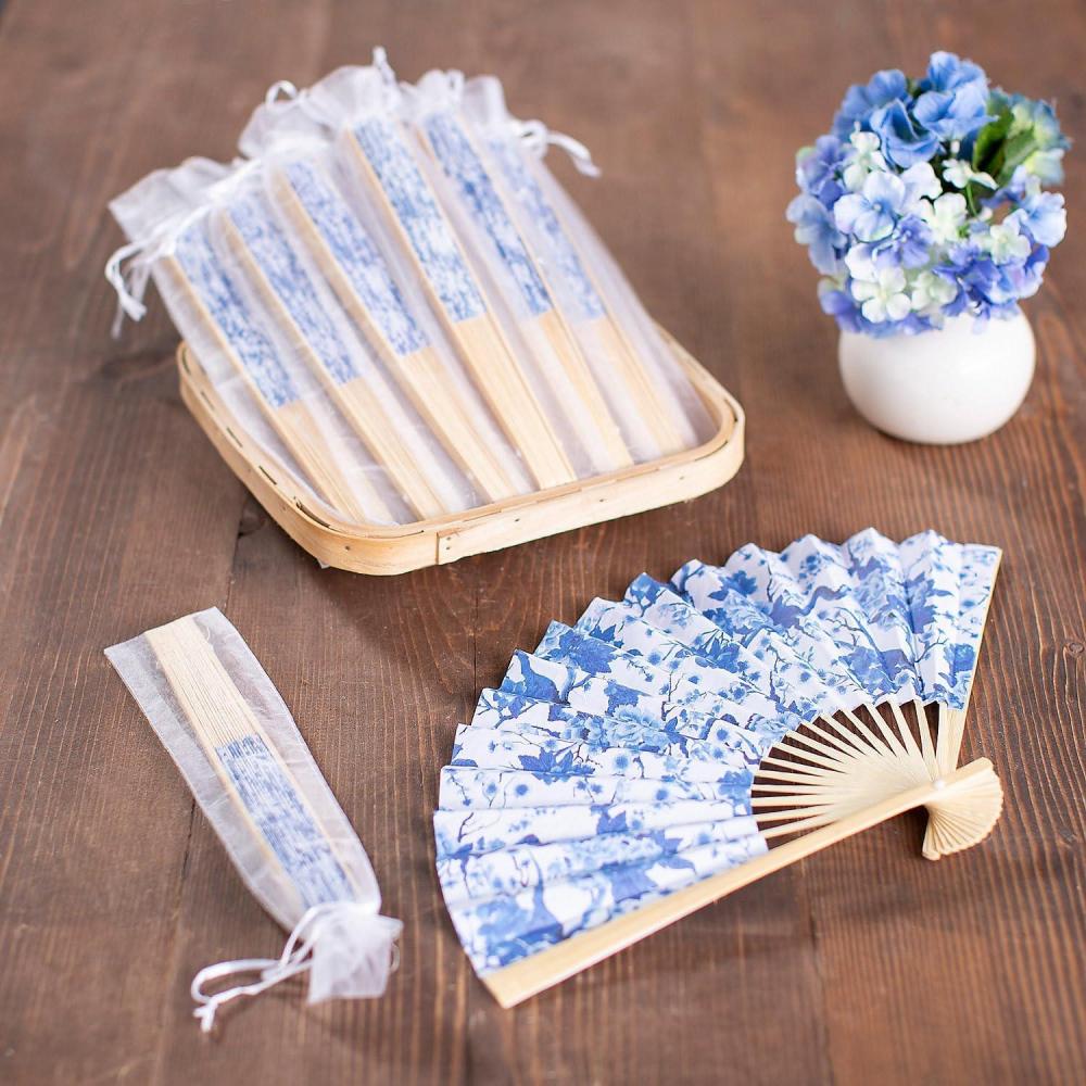 image:imageFun Express Bulk Chinoiserie Printed Hand Fan Wedding Favors for Guests 48 Foldable Paper Fans with Wooden Handles amp Organza Bags Perfect for Weddings Parties amp Special Events