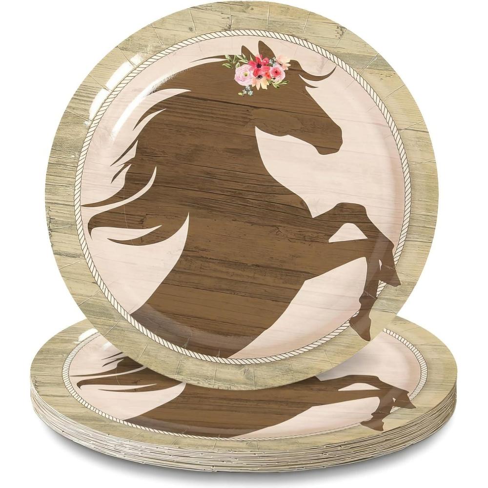 image:imageFun Express Crown of Flowers Horse Party Paper Dinner Plates  Cow Horse Party Decorations Themed Dessert Plates  Tableware Disposable for Kids Western Baby Shower Birthday Party Decor  8 Pieces