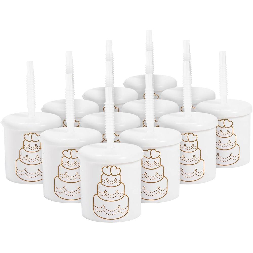 image:imageFun Express Kids Wedding Cake Reusable Plastic Cups with Lids amp Straws  12 Ct