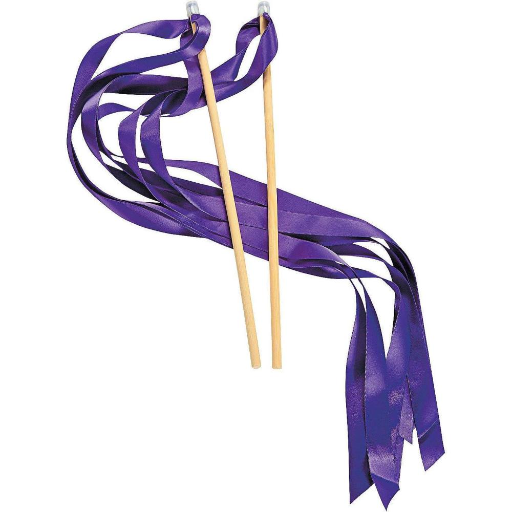 image:imageFun Express Purple Ribbon Streamer Wands for Kids and Adults 2 Feet Long Ribbons with Wood Handle Bulk Set of 24 Party Wedding Party and Dance and Event Supplies
