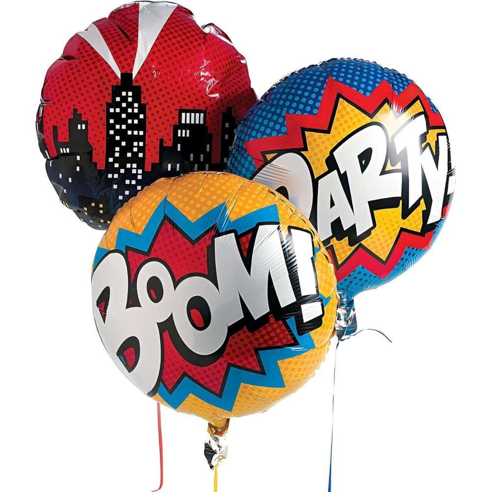 image:imageFun Express Superhero Mylar Balloon 18 inch City Scape and Comic Designs Birthday Party Decor VBS Vacation Bible School SuppliesDecor Set 3 Pieces