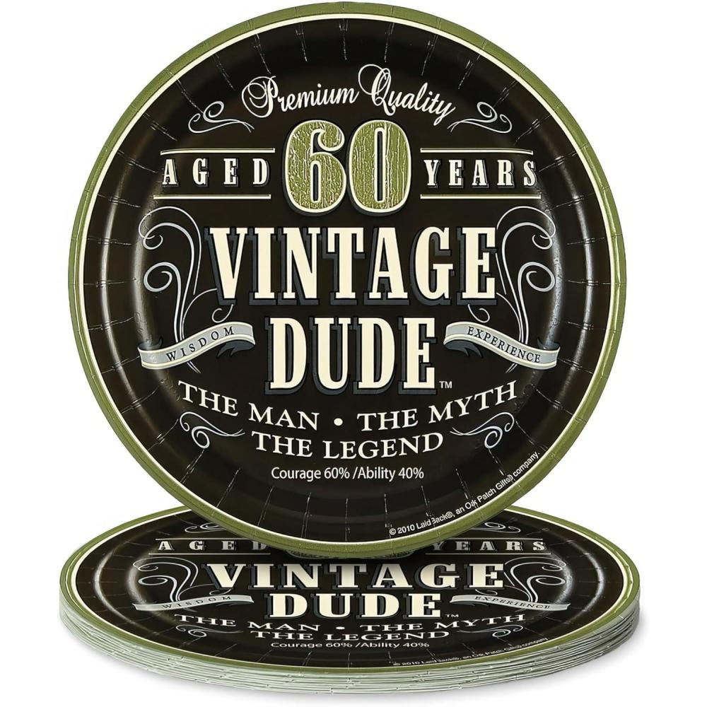 image:imageFun Express Vintage Dude 60th Birthday Party Dessert Plates  Stylish Paper Plates for Celebrating Milestone Birthdays  Party Supplies  8 Piece