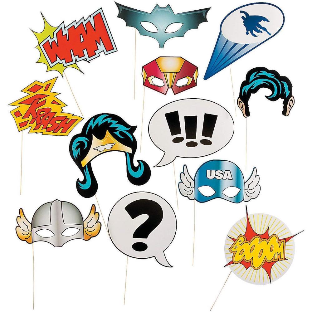 image:imageSuper Hero Stick Costume Props 1 Dozen PhotoBooth Supplies Birthday Party Favors DIY Decorations