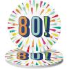 Fun Express 80th Birthday Burst Paper Dessert Plates – Vibrant Party Tableware for Celebrating Milestone Birthdays – 8 Pieces