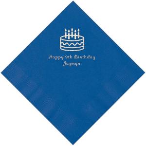 Blue Birthday Cake Personalized Napkins – Luncheon – Party Supplies – 50 Pieces