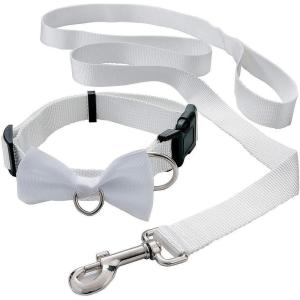 Dog Ring Bearer Ring Holder Collar and Bow Tie Leash for Wedding – 5 ft Leash with 25 Inch Collar That Shortens to 9 Inch