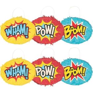 Fun Express Comic Superhero Mini Pinatas – Set of 6 – Birthday Party Decor