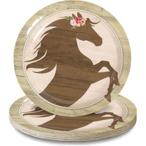 Fun Express Crown of Flowers Horse Party Paper Dinner Plates – Cow Horse Party Decorations Themed Dessert Plates – Tableware Disposable for Kids Western Baby Shower Birthday Party Decor – 8 Pieces