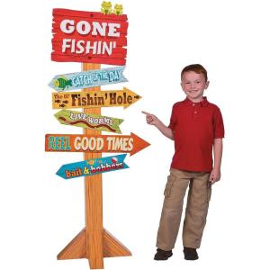 Fun Express Little Fisherman Gone Fishing Directional Sign (over 5 feet) Birthday Party Decor – Red