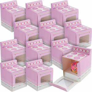 Fun Express Oven Cupcake Favor Boxes – Adorable & Convenient Boxes for Cupcakes Treats & Small Gifts – Perfect for Birthday Parties Weddings & Special Occasions – Easy to Assemble – 12 Pieces – Pink