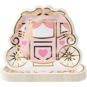 Fun Express Princess Carriage Dessert Plates – Charming Pink & Purple Design for Princess-Themed Parties Birthdays Bridal Showers & Special Occasions – Serving Cake Cupcakes & Desserts – 8 Pieces