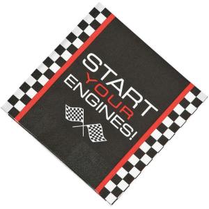 Fun Express Race Car Checkered Flag Luncheon Napkins – 6.5″ Paper Napkins for Racing – Themed Parties Tableware Celebrations Special Events – Fun Party Supplies for Kids Birthdays & More – 16 Pieces