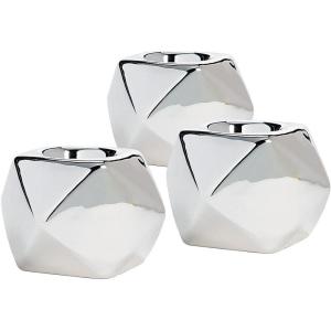 Fun Express Silver Reflective Geo Tealight Holders – Elegant Home Décor Ambient Lighting Stylish Geometric Design – Ideal for Weddings Parties Special Occasions Adds Modern Charm Any Space – 3 Pieces
