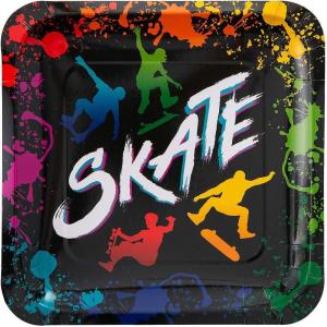 Fun Express Skateboard Party Kick Flip Square Paper Dinner Plates – Skateboard Disposable Dessert Paper Plates – Decorations Tableware for Birthday Wedding Baby Shower – Party Supplies – 8 Pieces