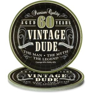 Fun Express Vintage Dude 60th Birthday Party Dessert Plates – Stylish Paper Plates for Celebrating Milestone Birthdays – Party Supplies – 8 Piece