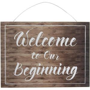 Fun Express Welcome to Our Beginning Sign – Inspirational Quote Sign for Weddings Showers and Special Celebrations Elegant Design Décor for Home or Event Spaces Perfect for New Beginnings 12″ x 8″