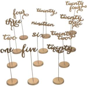 Fun Express Wood Cursive Table Numbers (Gold Set of 1-24) Wooden Calligraphy style for Wedding and Party Events