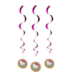 Hello Kitty Pink Foil Hanging Swirl Decorations, 30-Inch (3 Count), Sanrio Ceiling Swirl Streamers for Birthday Parties, Kids Room Décor and Themed Events