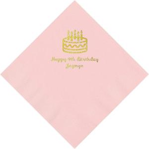 Light Pink Birthday Cake Personalized Napkins with Gold Foil – Luncheon – Party Supplies – 50 Pieces