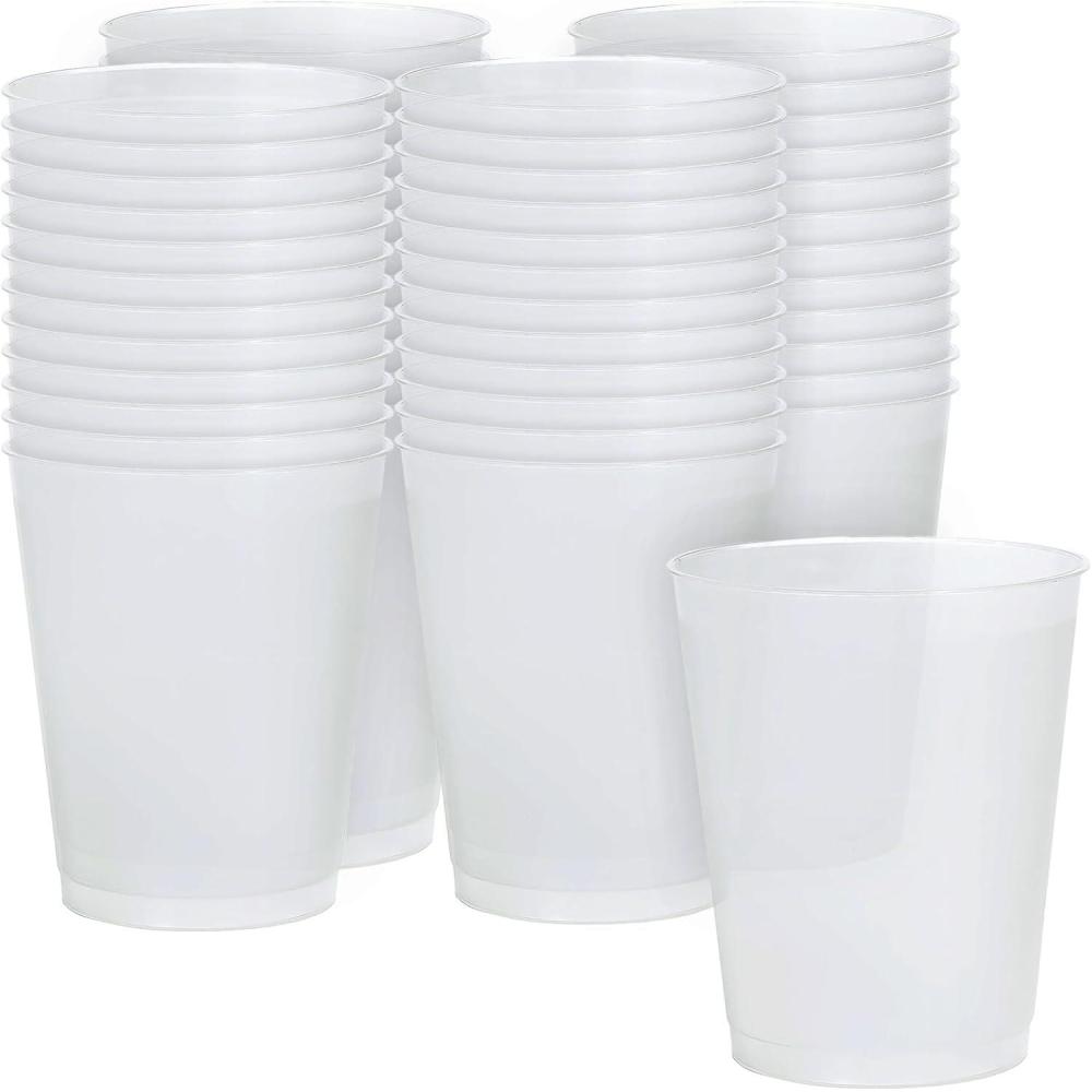 image:imageFun Express 12 oz Frosted Plastic Cups 50 Pack Heavy Duty Reusable Stadium Cups for Wedding Birthday Party Clear Frost Flex Design Shatterproof Cocktail Bar Drinkware Bulk Set
