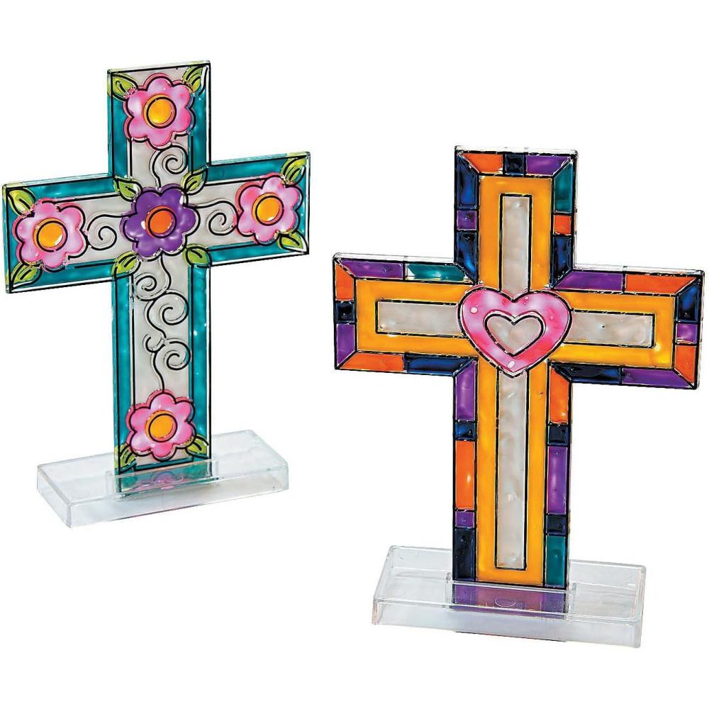 image:imageFun Express Cross Suncatcher Kit for Kids  12 Pack DIY Paint Your Own Religious Craft Kits for Sunday School Bible Study amp Christian Activities  Window Art Projects for Ages 48 Display Stands