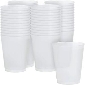 Fun Express 12 oz Frosted Plastic Cups 50 Pack – Heavy Duty Reusable Stadium Cups for Wedding Birthday Party | Clear Frost Flex Design |Shatterproof Cocktail Bar Drinkware Bulk Set