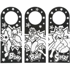 Fun Express Color Your Own Fuzzy Superhero Door Knob Hanger – Makes 24 – Crafts for Kids and Birthday Party Activities