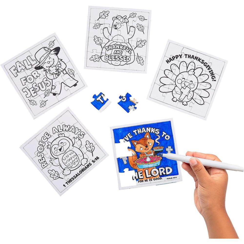 image:image4 x 4 Bulk 50 Pieces Color Your Own Religious Thanksgiving Jigsaw Puzzles
