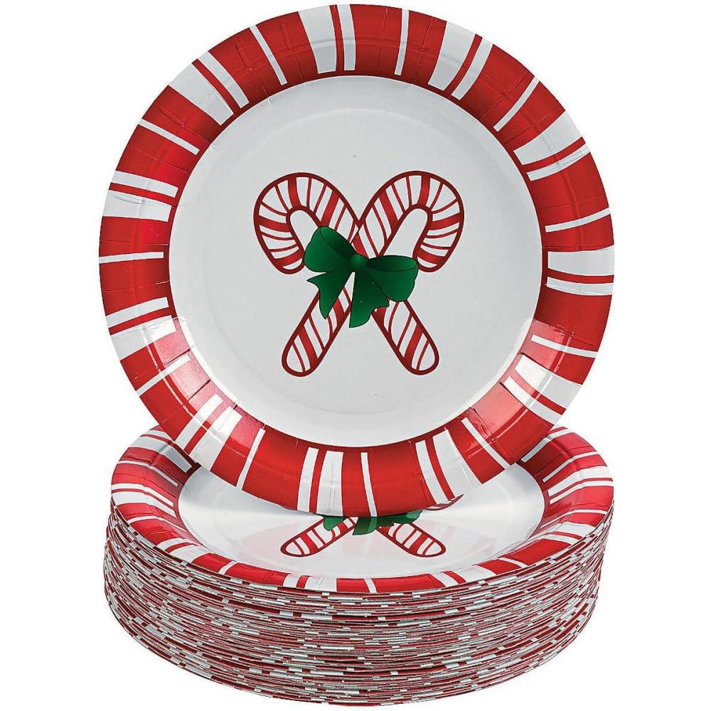 image:imageFun Express Candy Cane Dessert Plates 50 pc 7 Holiday Party Ugly Christmas Sweater Tableware