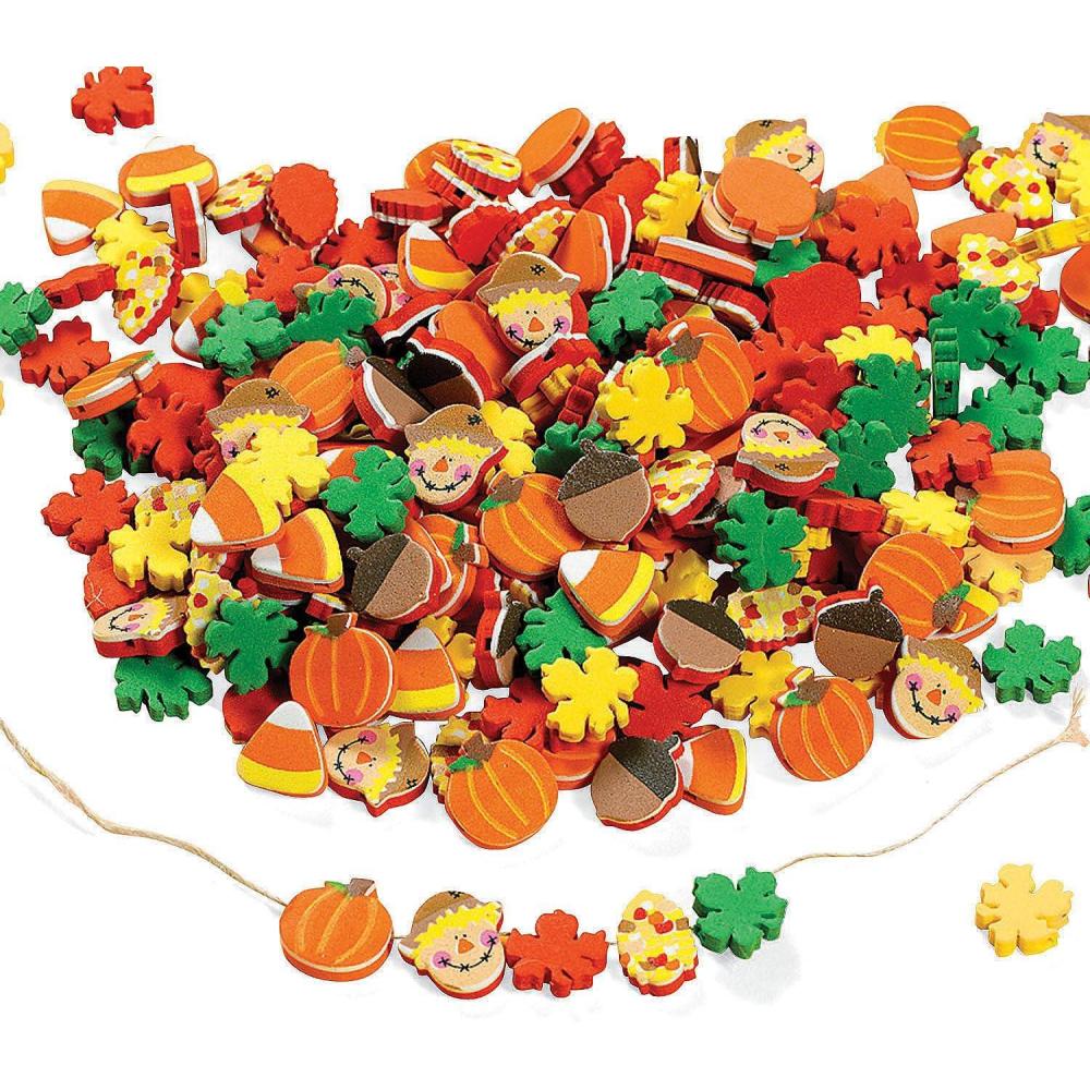 image:imageFun Express Fall Crafts for Kids Foam Beads Mix 500 Pieces Halloween Thanksgiving Autumn Craft Supplies with Pumpkins Leaves Candy Corn Jewelry Making Activities Ages 312