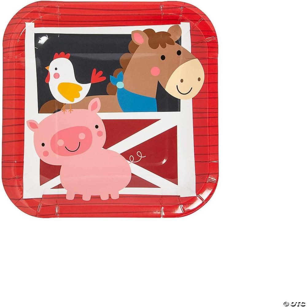 image:imageFun Express Farm Party Animal Rooster Horse Pig Square Paper Dessert Plates  Farm Dessert Plate for Birthday Wedding Graduation amp Thanksgiving Parties and Festivities Party Supplies  8 Pieces