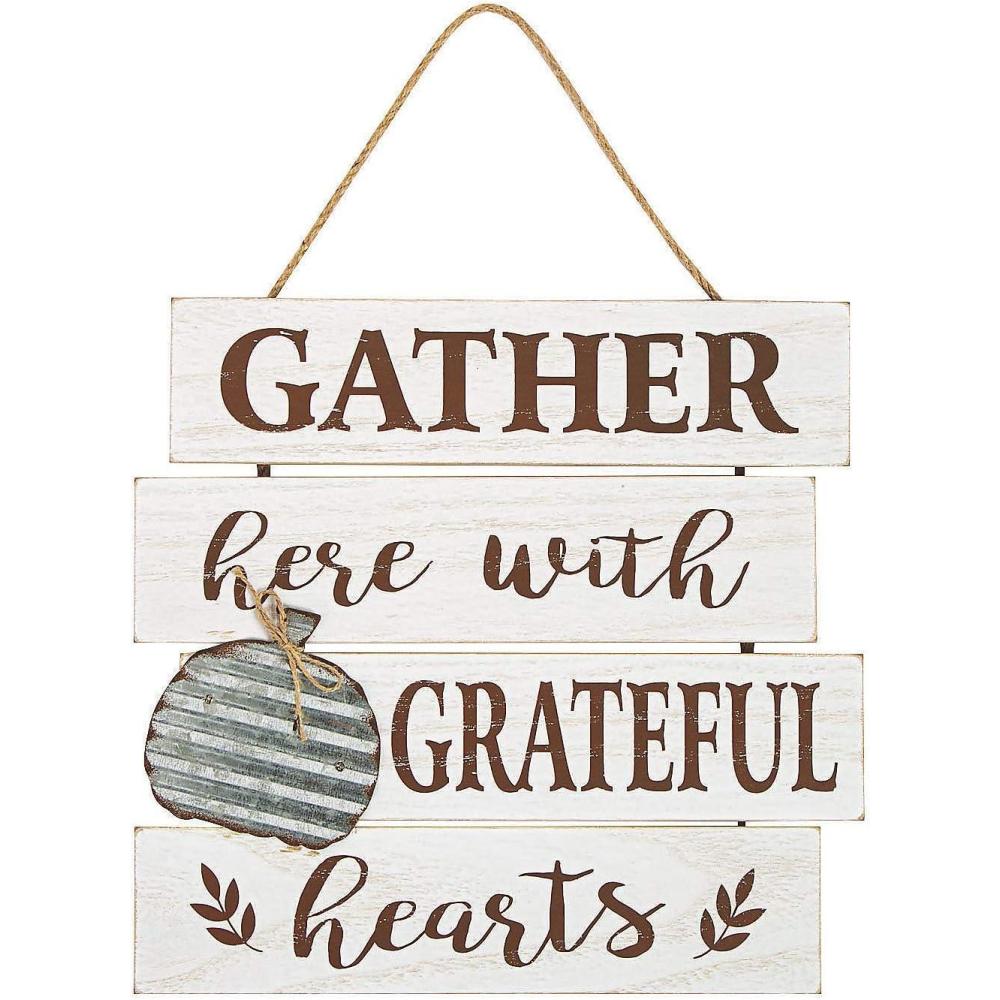 image:imageFun Express Gather Here Grateful Hearts Sign Charming Home Decor for Living Rooms Kitchens and Entryways Perfect for Family Gatherings Thanksgiving amp Special Occasions 1 Piece