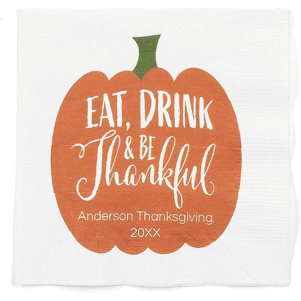 image:imageFun Express Personalized Eat Drink amp Be Thankful Thanksgiving Beverage Napkins Bulk 50 Ct
