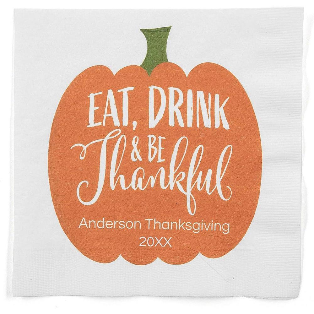 image:imageFun Express Personalized Eat Drink amp Be Thankful Thanksgiving Luncheon Napkins Bulk 50 Ct