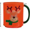 Fun Express 12 Pieces Plastic Holiday Reindeer Mugs, Holds 8 oz, Christmas Party Supplies, Green & Orange