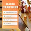 Fun Express Gold Glass Tealight Holders – Wedding and Home Decoration – Tealight Candle Holders for Table Centerpieces – Halloween, Christmas & Thanksgiving Decorations Indoor – 12 Pieces(Gold)
