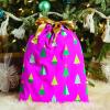 Fun Express Pink Canvas Christmas Trees Drawstring Bag, 14 x 18 Inch Medium Holiday Gift Storage Bag, Multicolor Festive Design