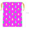 Fun Express Pink Canvas Christmas Trees Drawstring Bag, 14 x 18 Inch Medium Holiday Gift Storage Bag, Multicolor Festive Design