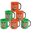 Fun Express 12 Pieces Plastic Holiday Reindeer Mugs, Holds 8 oz, Christmas Party Supplies, Green & Orange