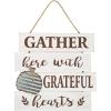 Fun Express Gather Here Grateful Hearts Sign – Charming Home Decor for Living Rooms Kitchens and Entryways – Perfect for Family Gatherings Thanksgiving & Special Occasions – 1 Piece