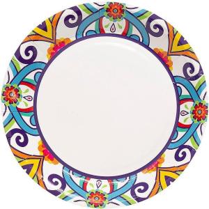 Fun Express Colorful Fiesta Paper Dessert Plates – Disposable Tableware Plates – Dessert Plate for Birthday Wedding, Graduation & Thanksgiving Parties and Festivities Party Supplies – 8 Pieces