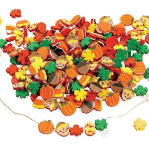 Fun Express Fall Crafts for Kids Foam Beads Mix 500 Pieces – Halloween Thanksgiving Autumn Craft Supplies with Pumpkins Leaves Candy Corn | Jewelry Making Activities Ages 3-12